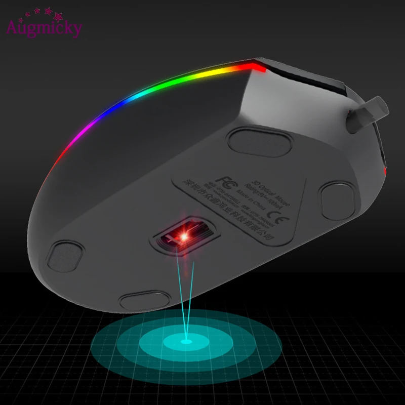  Augmicky RGB Backlight Ergonomic Optical Gaming Mouse 1600 DPI Optical USB Wired Mice For LOL DOTA 