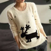 Fashion New Casual Christmas Pullovers Women Snowflake Mohair Sweater Animal Knitwear Tops KD1634