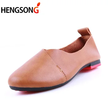 

HENGSONG 2018 Faux Leather Flat Shoes Woman Hand-sewn Leather Loafer Flexible Spring Autumn Casual Shoes Women Flat Women Shoes
