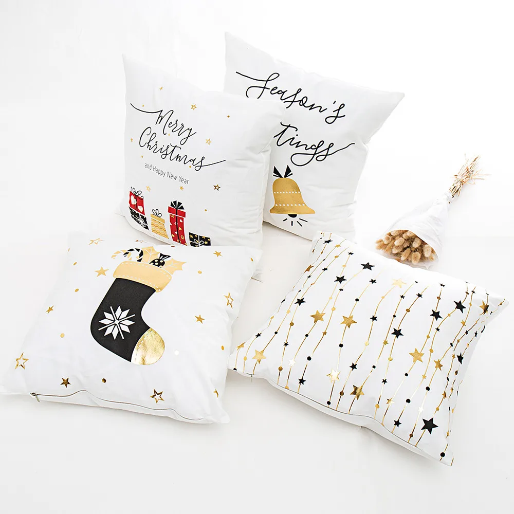 

Merry Christmas Cute Gold Foil Printing Throw Pillow Cover Decorative Kids Room Decoration Sofa decor for living room