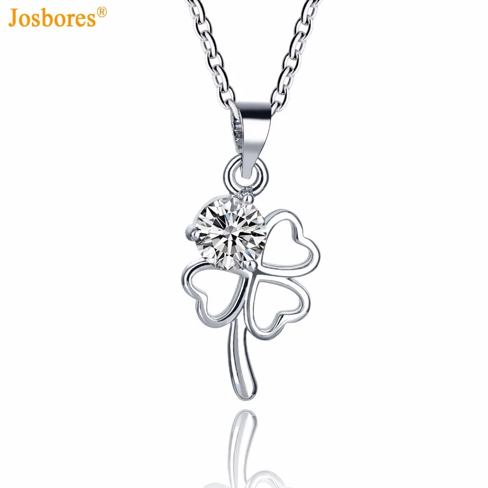 Josbores Elegant Crystal Four Leaf Leaves Clover Heart Necklace Pendant