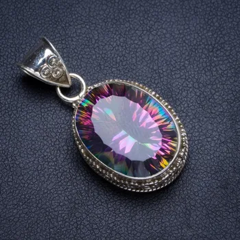 

Natural Mystical Topaz Handmade Unique 925 Sterling Silver Pendant 1.5" Y5210