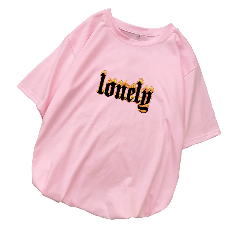 Женская футболка с надписью LONELY FRAME летняя Свободная Повседневная Уличная Tumblr в