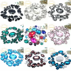 30PCS 20 Colors Mix Oval Shape Size Glass Crystal Sew on Rhinestones with Silvery Claw Diy Wedding Dress /Clothing Accessories