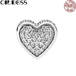 QIUBOSS 100% 925 пробы Серебряные ювелирные изделия 796084CZ-Love-сердце Шарм сущность бисера Fit DIY оригинальный браслет девушка мода подарок