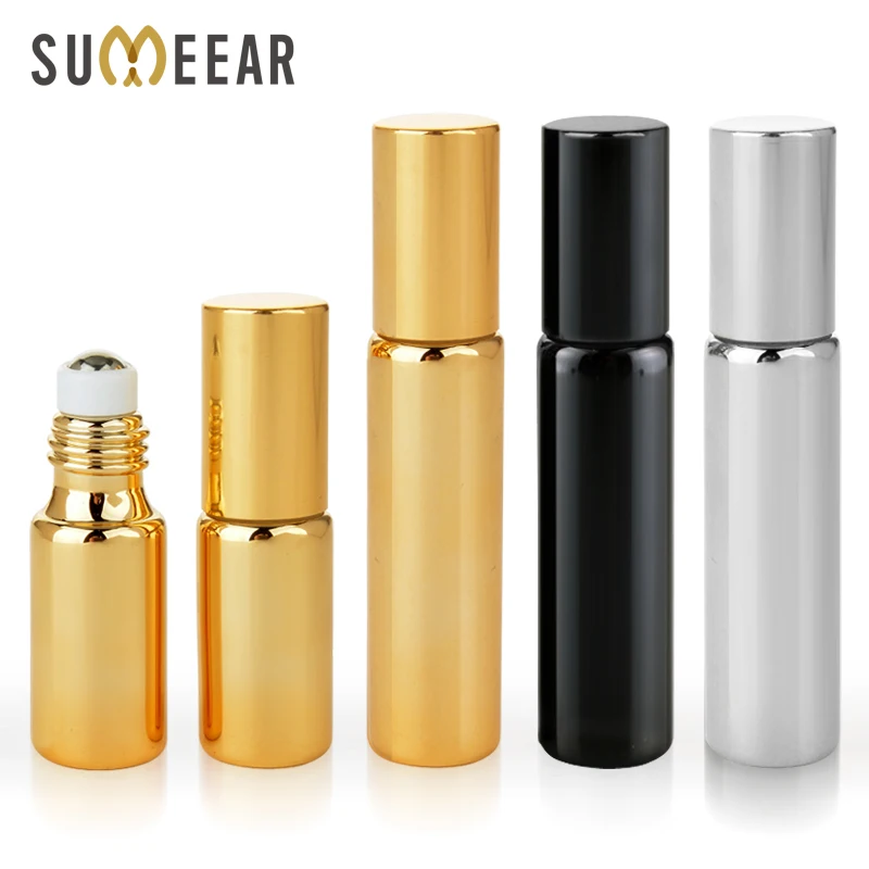 

5ml 10ml UV Glass Perfume Bottle mini Refillable Perfume Bottle With Roll On Empty Essential Oil Vial For Traveler 50Pieces/Lot