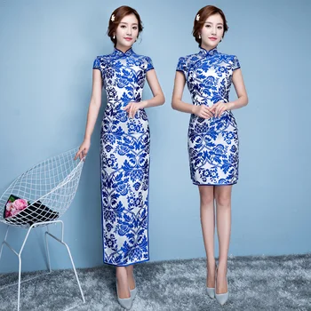 

Vintage Print Flower Women Qipao Elegant Split Slim Prom Party Dress Traditional Mandarin Collar Cheongsam Oversize 3XL 4XL