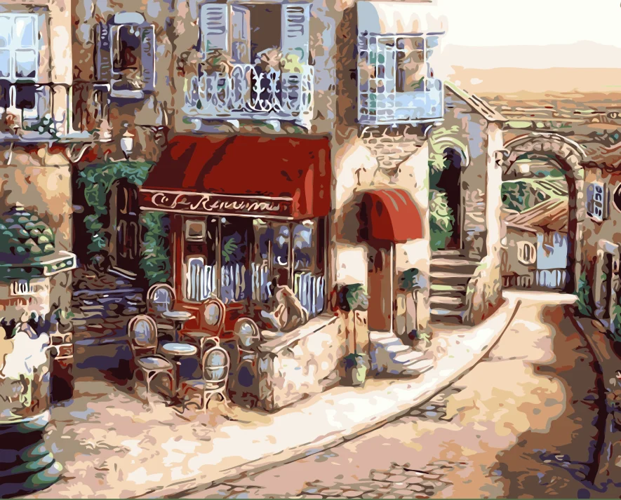 Unframed Coffee shop Landscape Abstract diy Oil Painting Home Decor Handpainted On Canvas ...