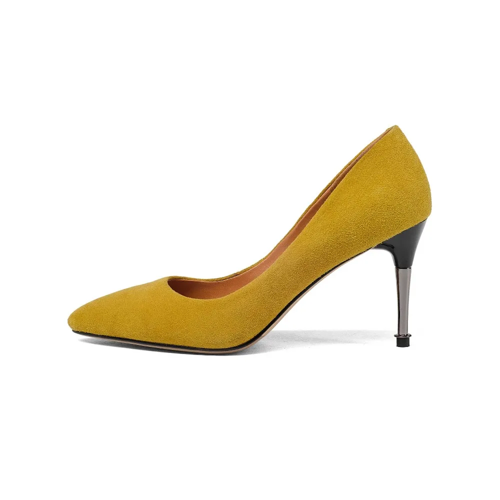 Llegada Señora Punta Shallow Suede Hecho Mano Nueva Altos Kid Elegante Oficina L16 Bombas Tacones Dulce Boda A Estrecha amarillo Negro 2018 Mujeres 5qpxFwgAx