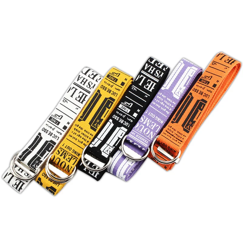 

Fashion Designer Unisex Harajuku Canvas Belts Silver Metal Double Ring Buckle Wide Waist Band Letter Decoration Jeans Belts 2019