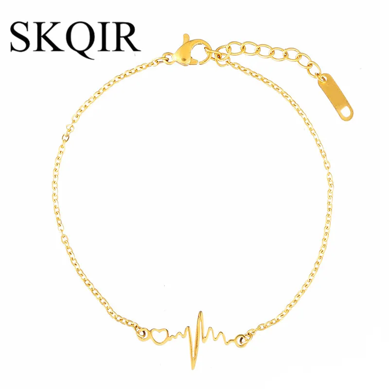 

Rose/Gold/Silver Hollow Heart Medical Heartbeat Bracelet For Nurse/Doctor Gift ECG Stainless Steel Bangle Women Delicate Jewelry