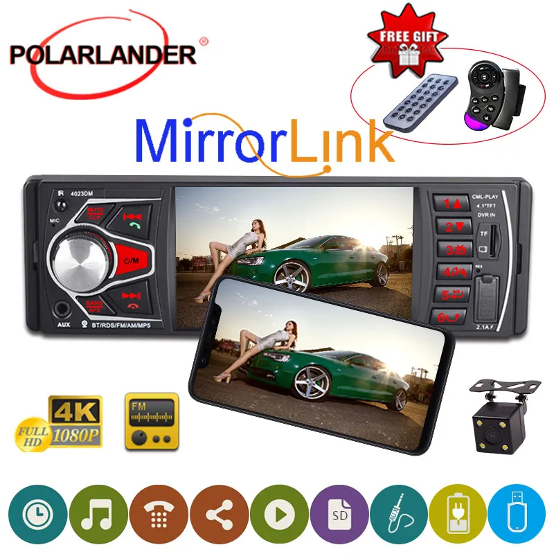 

Autoradio Bluetooth 1 DIN Audio Car Radio RDS FM TF USB SD AUX Input 4.1'' Mirror Link HD radio cassette player Colorful Lights