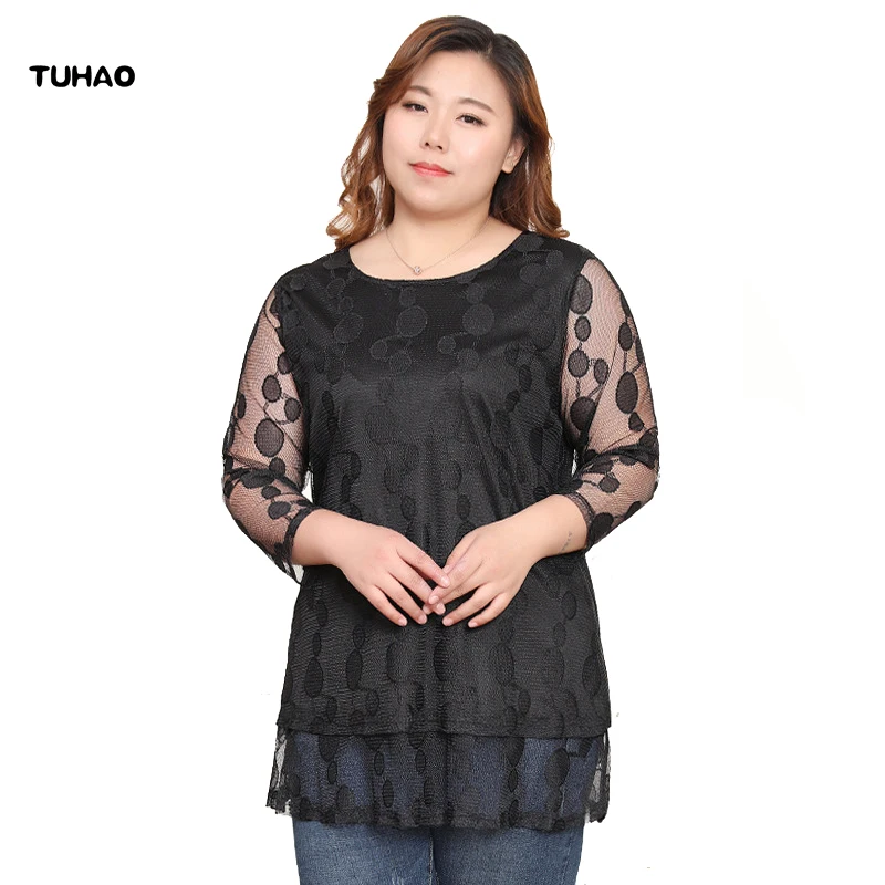 

TUHAO 2019 Spring Summer Ruffles Blusas Plus Size 10XL 8XL 6XL Women Long Sleeve DOT Elegant Office Blouses Pullovers Top MSFS