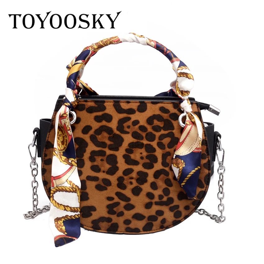 

TOYOOSKY NEW Women Bag 2018 Winter Nubuck Leather Leopard Casual Tote Shopping Bag Woman Handbags Vintage Scarf Shoulder Bags