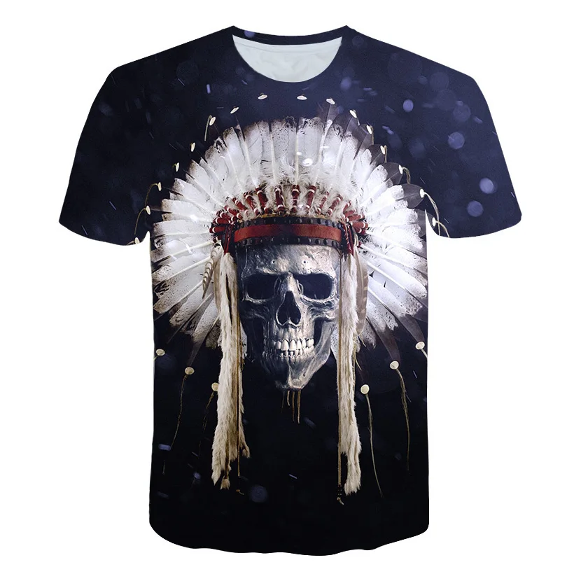 

World Indiana skull 3D digital print collage T-shirt, hip-hop cartoon character T-shirt, fashion T-shirt for men and women