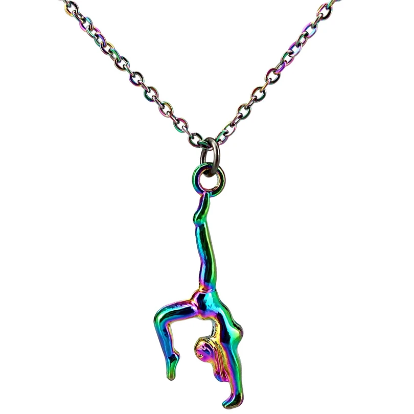 

20" Rainbow Color Gymnastics Rhythmic Girl Charms Pendant Necklace Beauty Gift