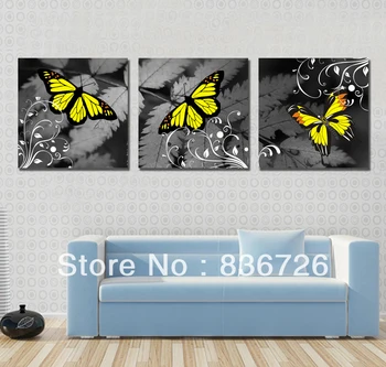 

2017 Colorful Three Butterfly Grey Background Cuadros Decoracion Painting Contemporary Cheap Wall Decor For Office Decoration