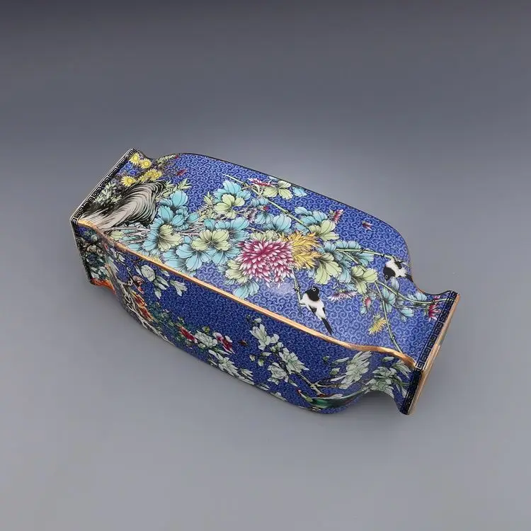 Qing Dynasty Qianlong год марка эмаль цветок и птица площадь большая ваза античный фарфор древняя фарфоровая коллекция
