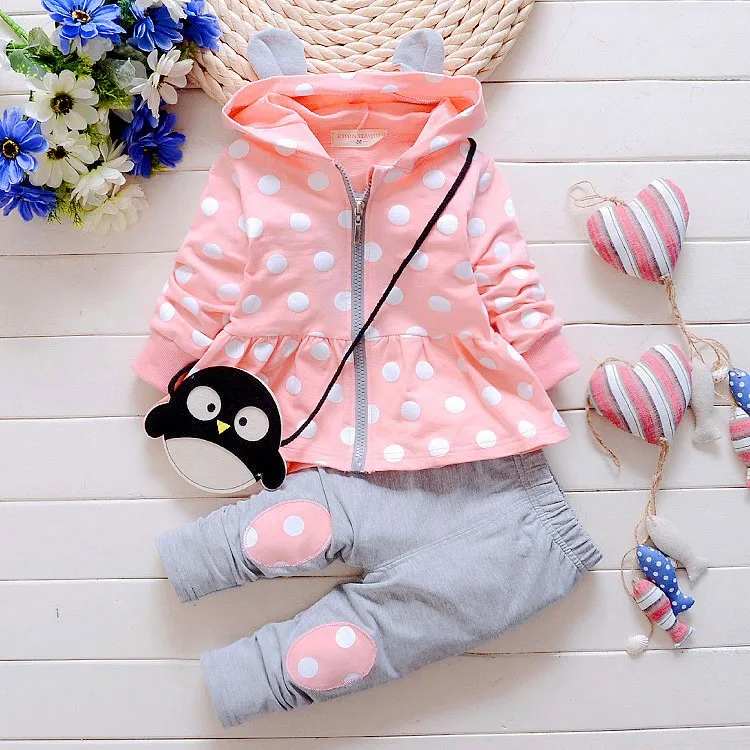 Новинка года; детская одежда; сезон весна-осень костюм для девочек хлопковый костюм с капюшоном и брюки комплект из 2 предметов комплект модной одежды для малышей - Цвет: Розовый