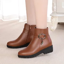 Женская обувь; женские короткие ботинки на плоской подошве; большие размеры 35-43; женские зимние теплые черные ботильоны