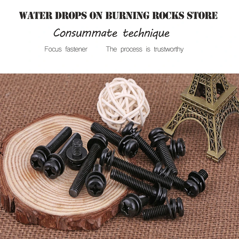 

Free shipping GB9074.8 carbon steel 12.9 round head screws black M2 M2.6 M3 M4 M5 M6 screws three combination screws zinc screw
