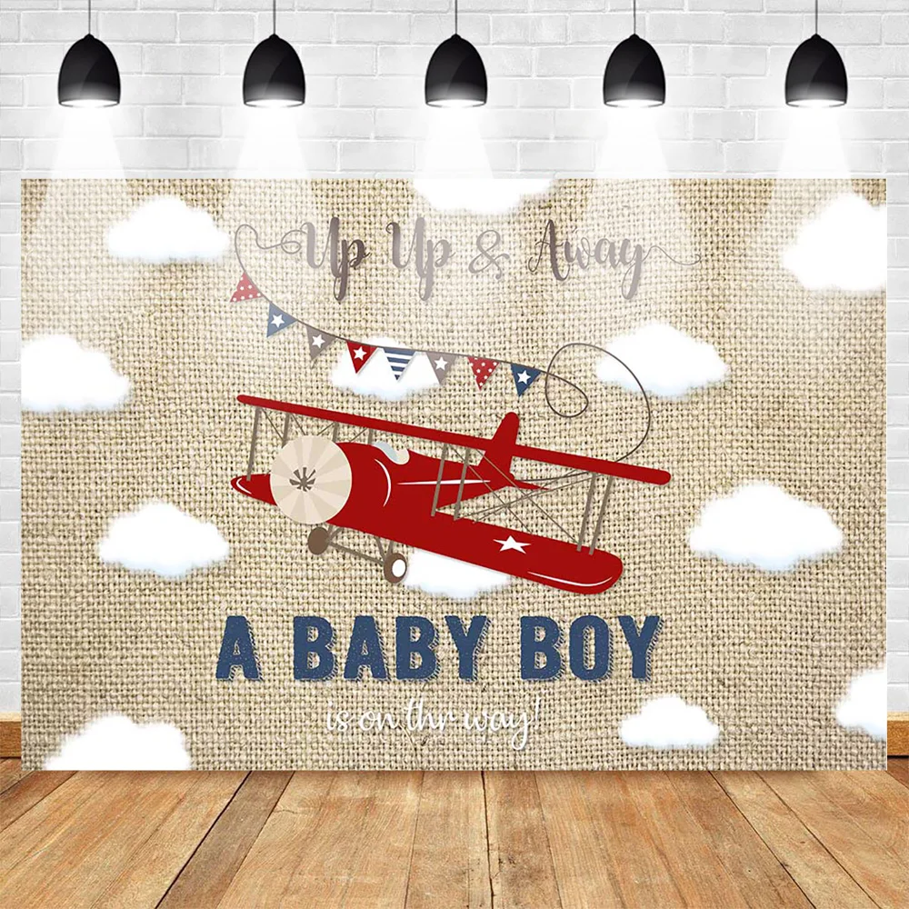 

Mehofoto Newborn Photography Backdrops for Boy Baby Shower Background Red Aircraft Cloud Bunting Customized Backdrop for Studio