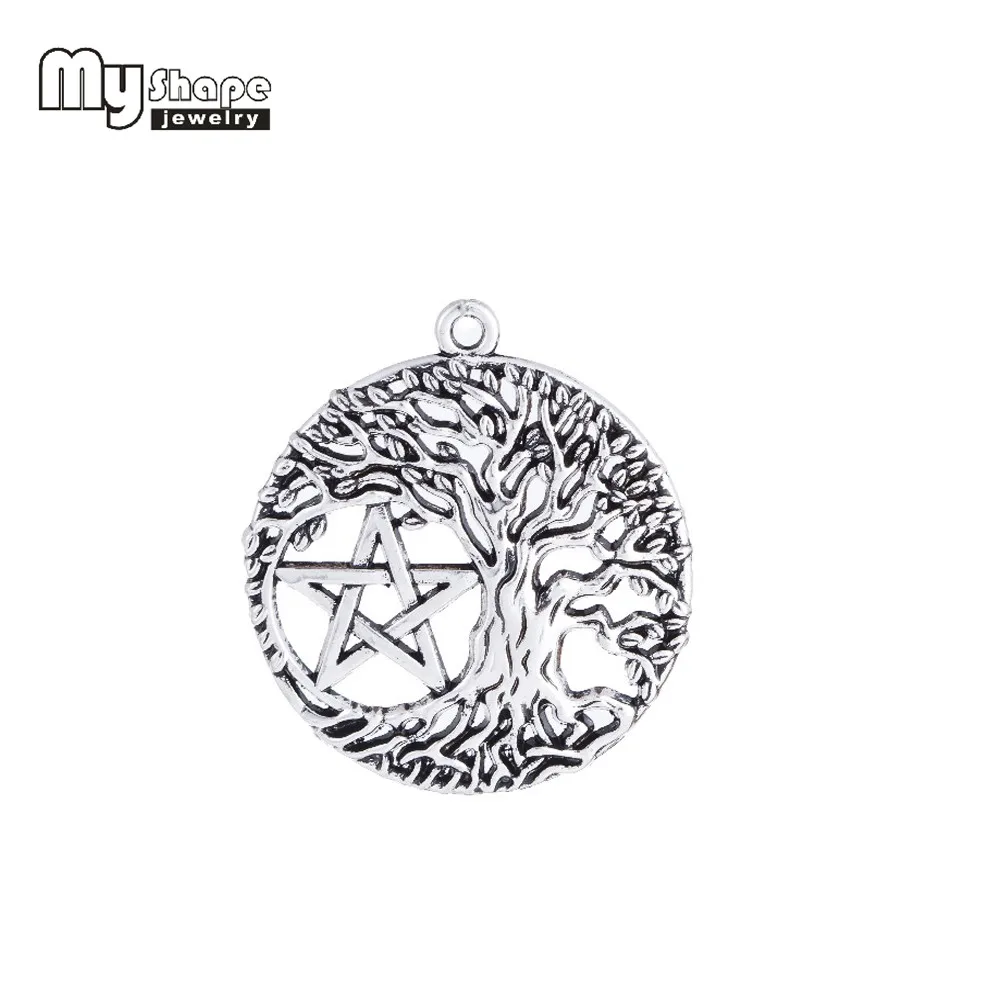 

My shape Tree Of life Vintage Pendants For Jewelry Metal Pentacle Charm Pendants Fit DIY Necklace Tibetan Silver Jewelry 10pcs