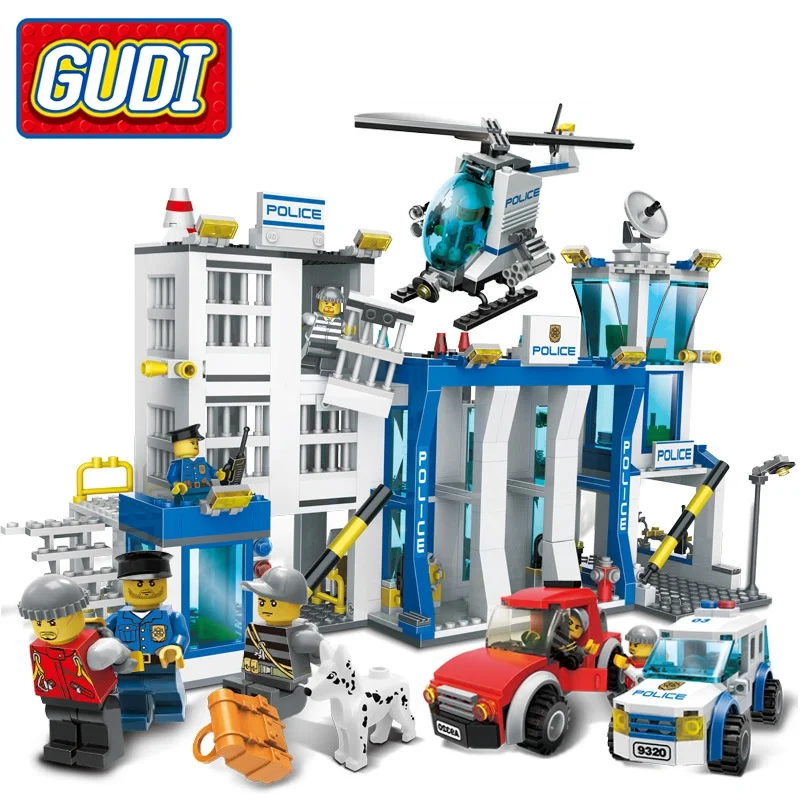 Legoings City GUDI Police Headquarter 870 Pcs Mini Brick Set Assemble Building Block With Legoing Technic Toys For Children Gift