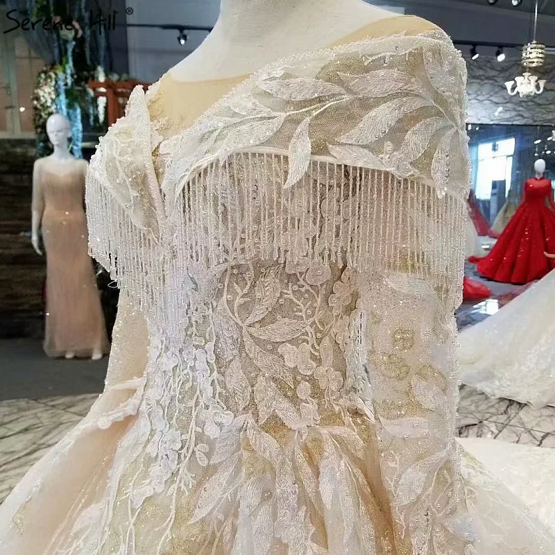 Элитные Свадебные платья с длинным рукавом, с кисточками и бусинами, винтажные Роскошные свадебные платья со шлейфом на шнуровке, 2019