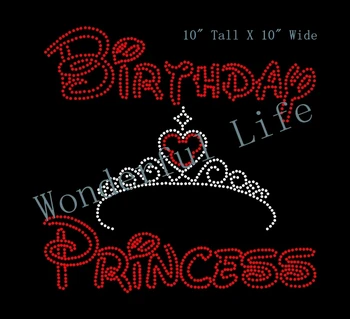 

Wonderful life free shipping birthday princess with crown Wedding Iron On Transfer in rhinestones motif design