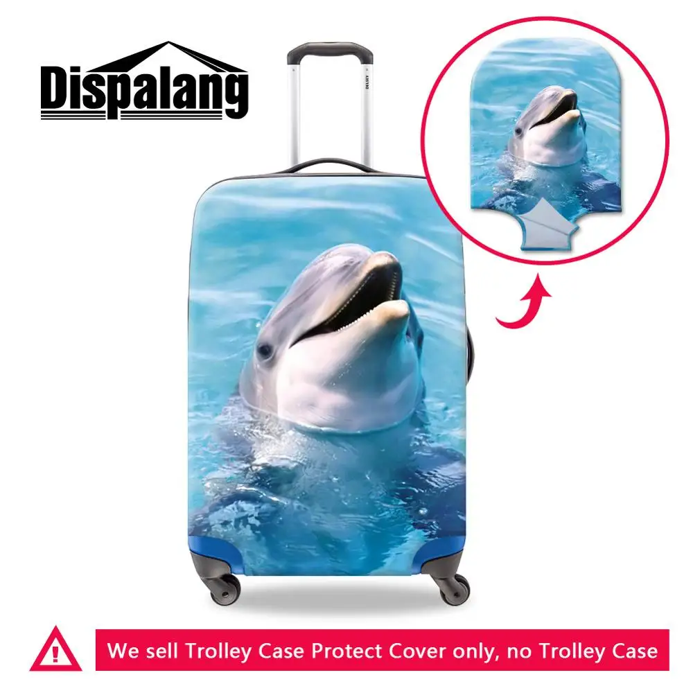 Животные дельфины печати чемодан Чехлы для багажа для девочек Эластичный полиэстер дорожный багажный чехол для леди 3D дорожный багажный чехол - Цвет: Бежевый