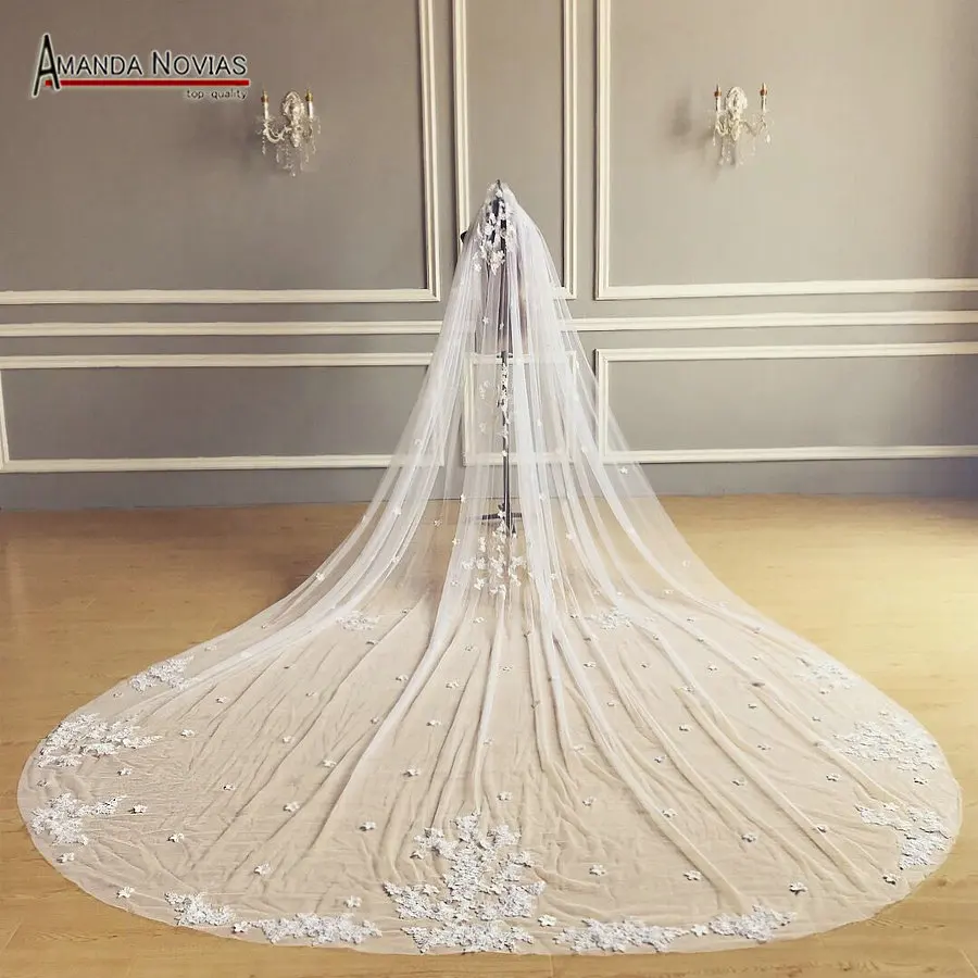 

Amanda Novias 2019 Luxury Cathedral Long Veil Lace Flowers 400cm long