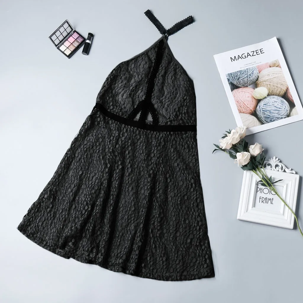 Модное Новое Женское кружевное белье, ночная рубашка, черное, открытая спина, ночное белье, сексуальное, сексуальное, эротическое, Прозрачное платье