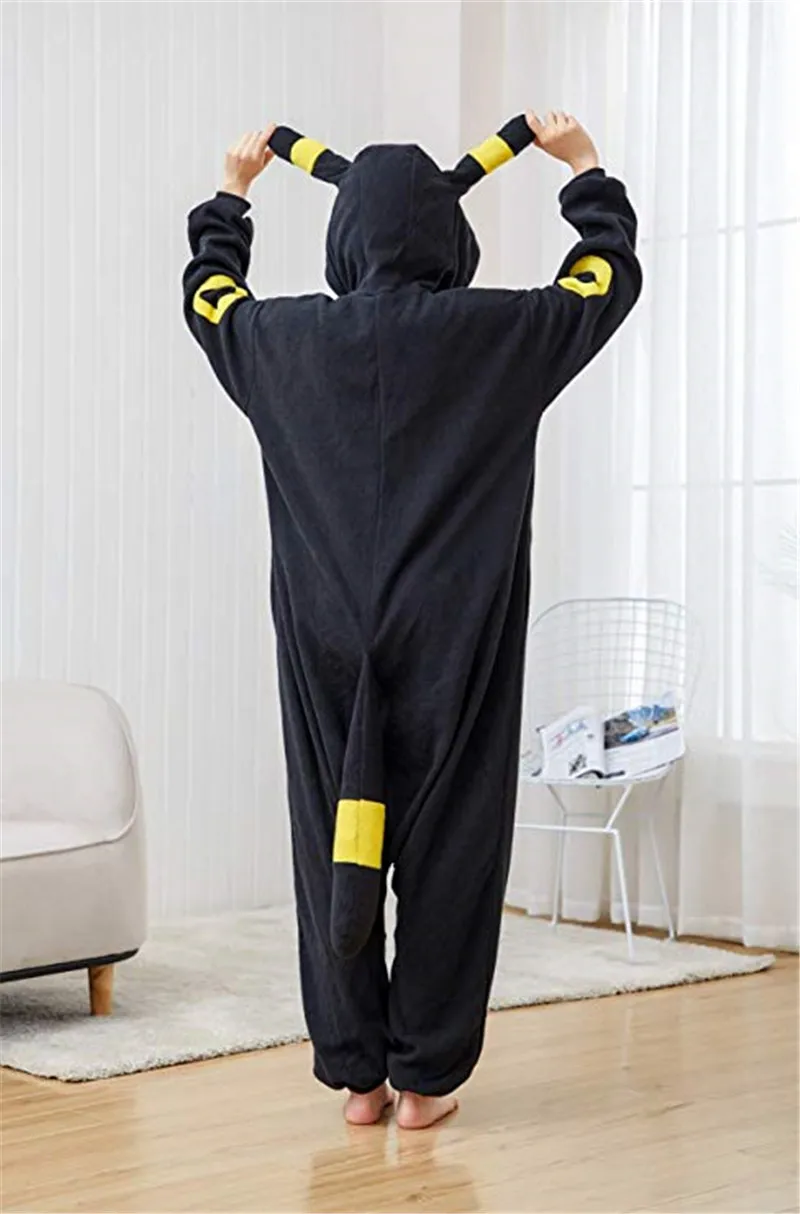 Зимние взрослые аниме покемон пижамы мультфильм Umbreon унисекс фланелевые Onesie с