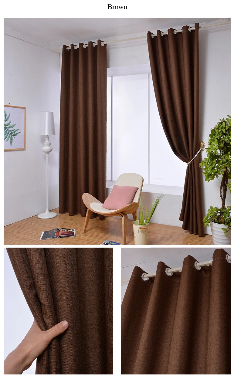 NORNE New Fabric Solid Color Faux Linen Blackout Curtains for Living Room Modern Bedroom Window Curtains Kitchen Curtains Blinds