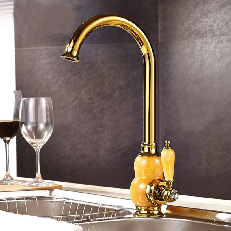 

Kitchen Faucets Jade and Golden Kitchen Faucets Hot Cold Single Handle Deck Mounted Sink Mixer Tap European Water Tap Torneiras