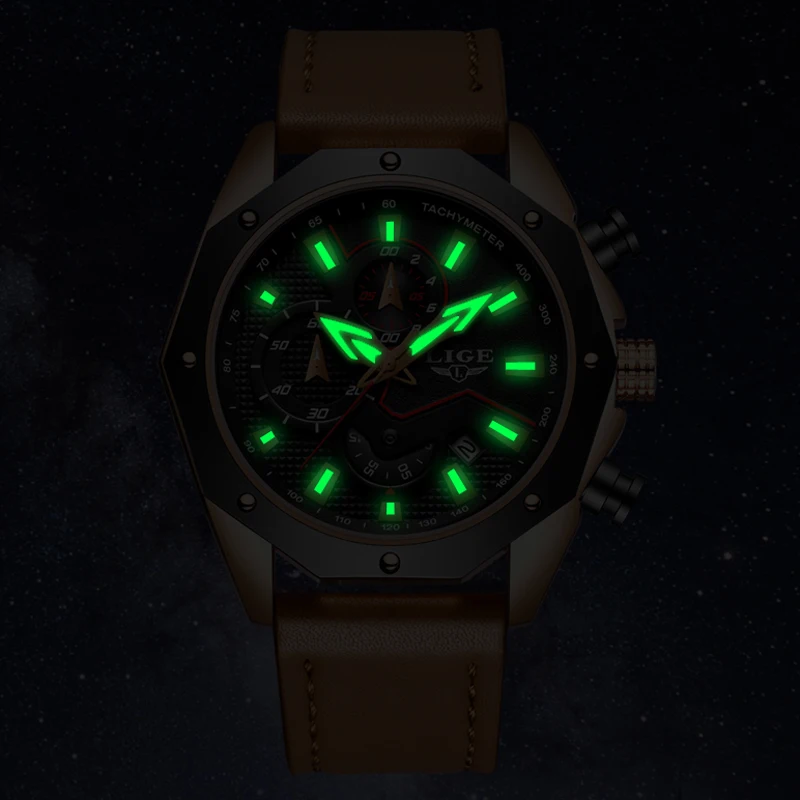 LIGE Mens Watches Top Brand Luxury Men's Casual Sports Watch Men Leather Waterproof Quartz Gold Watch Relogio Masculino