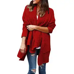 2018 новый зимний теплый вязаный Для женщин свитер Свободные Большой Размеры двойной карман нерегулярные лацкан свитер кардиган удобные S-3XL