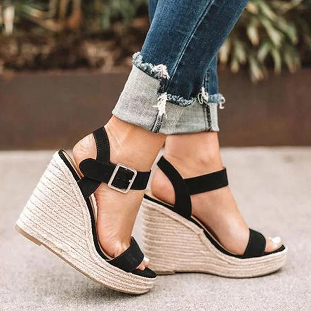 Women Summer Fashion Ankle Strap Sandals Wedges Retro Platform Open Toe Sandals summer sandals women   sandalshigh heels wedges