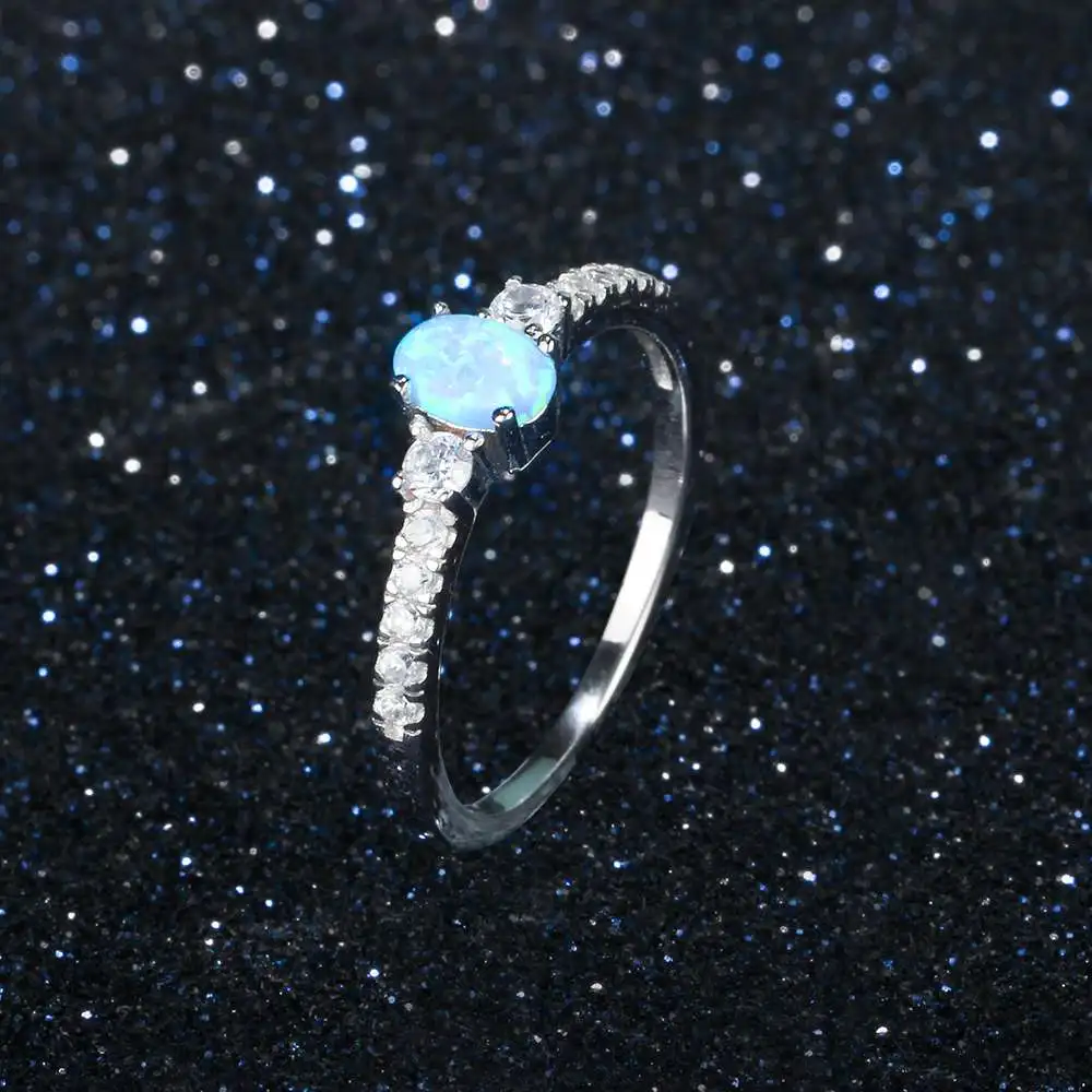 Настоящее чистое 925 пробы Серебряное овальное кольцо с голубым Опалом С кубическим цирконием женские кольца на палец вечерние свадебные украшения(Lam Hub Fong