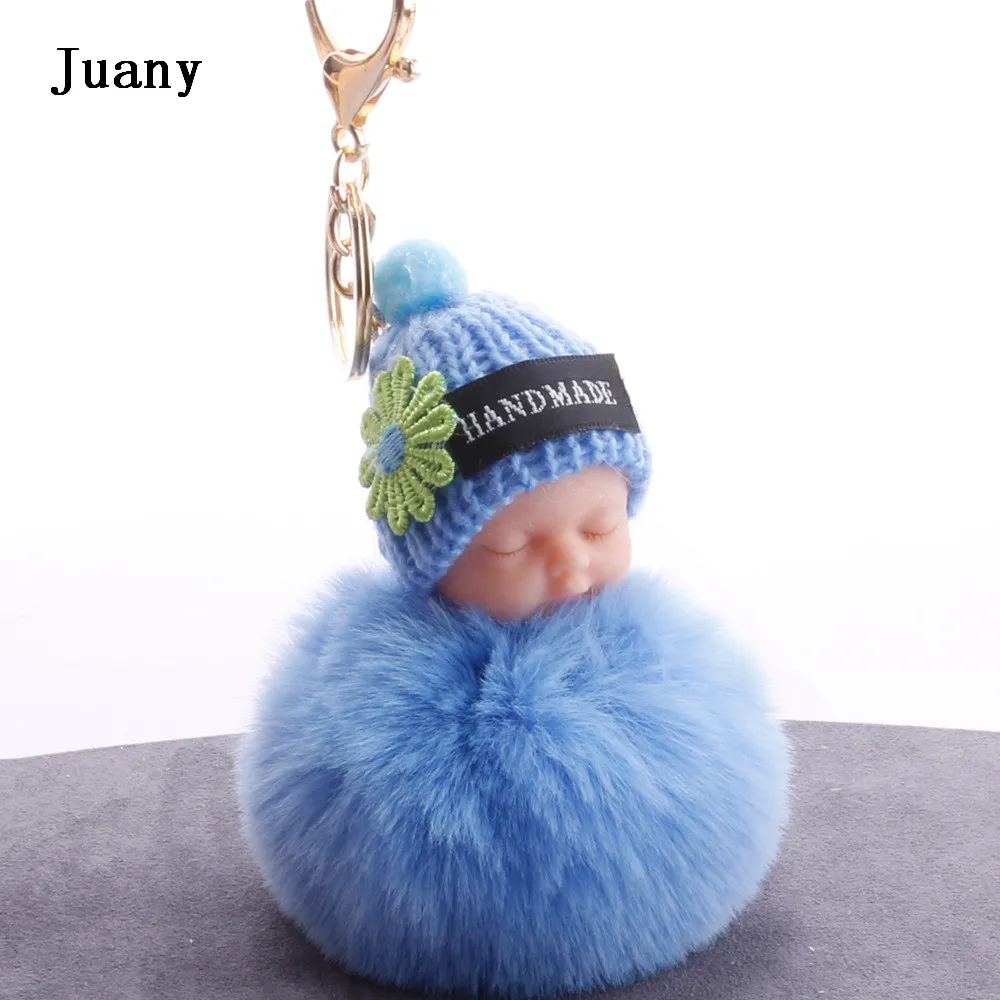 Fluffy fur pompom keychain cut sleeping baby doll keychain fake rabbit fur key chain 07