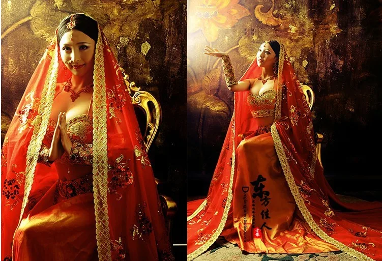 Женский костюм сари из Красной пряжи костюм паруса индийское сари или сари Костюм танцевальная одежда фотография