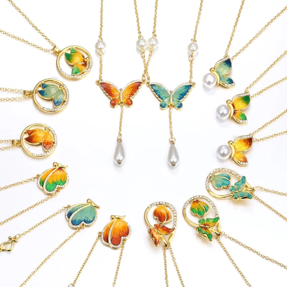 

Unique Design Multicolour Austrian Crystals Oil Painting pearl Butterfly Pendant Necklace Valentine's Day gifts for women