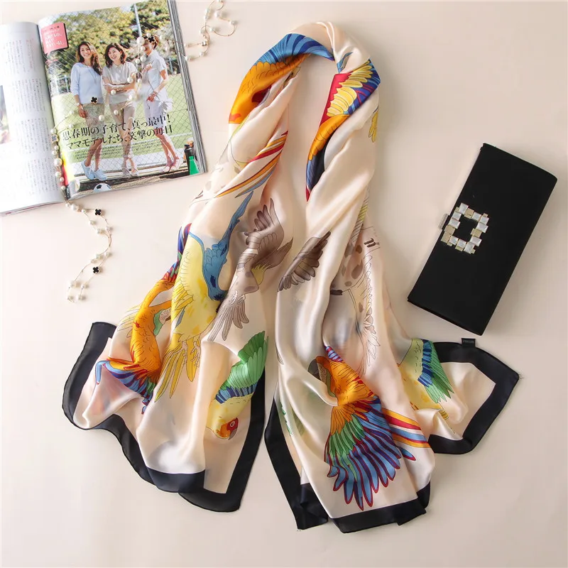 Весенний роскошный брендовый женский шарф с модным принтом шелковые шарфы мягкие и большие размеры пашмины бандана летние пляжные палантины хиджаб