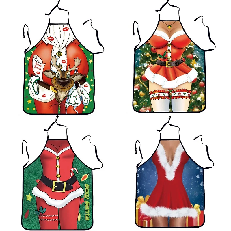 3D Funny Apron Christmas Aprons Adult Santa Claus Aprons Women And men