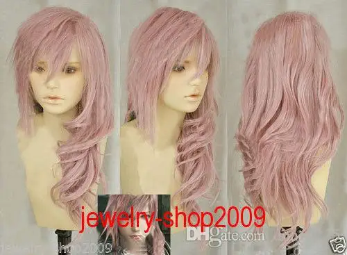 

Free Shipping New High Quality Fashion Picture full lace wigs>>New wig Cosplay Lightning serah New Long Mix pink Curly Wig