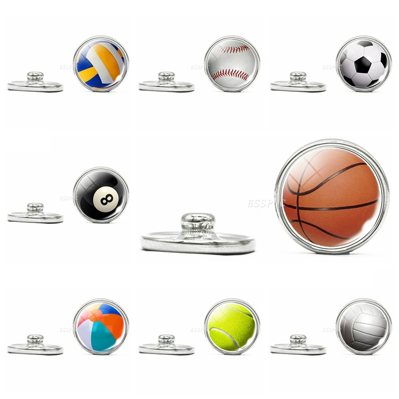 

5PCS/LOT Creative Basketball DIY Button Football Softball Baseball Glass Cabochon Silver Plated Snap Handmade Jewelry Making