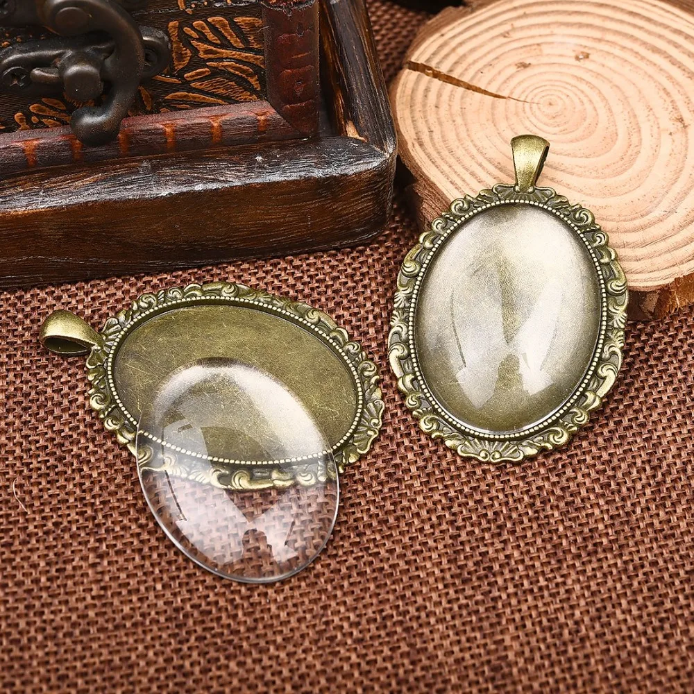 Zinc Alloy Pendant Cabochon Setting 30x40mm Flat Oval Bezel Silver Plated Cameo Gem Base (4)