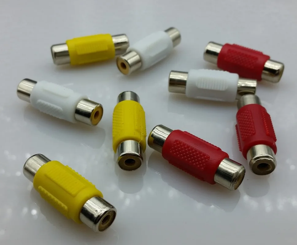Three colours RCA Female to Female RCA Extension cable connector 9pcs/lotin Connectors from Three colours RCA Female to Female RCA Extension cable connector 9pcs/lotin Connectors from