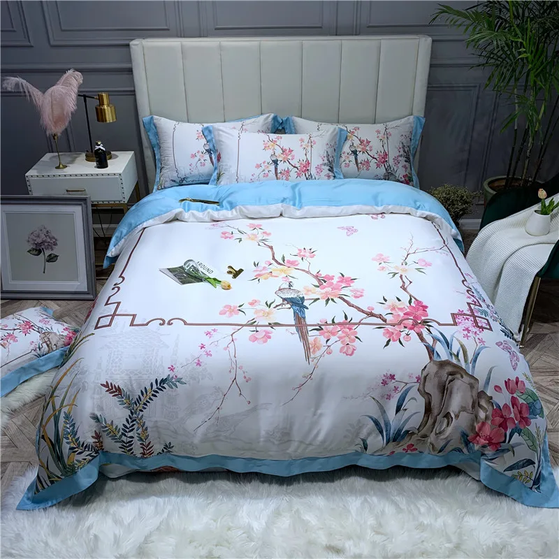 Buy Birds Flowers printed Tencel lyocell 4Pieces Duvet
